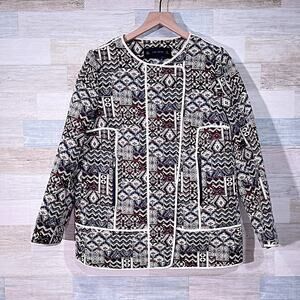 ZARA Aztec Tapestry Jacket Jewel Neck Full Zip Pocket Lined Womens Large